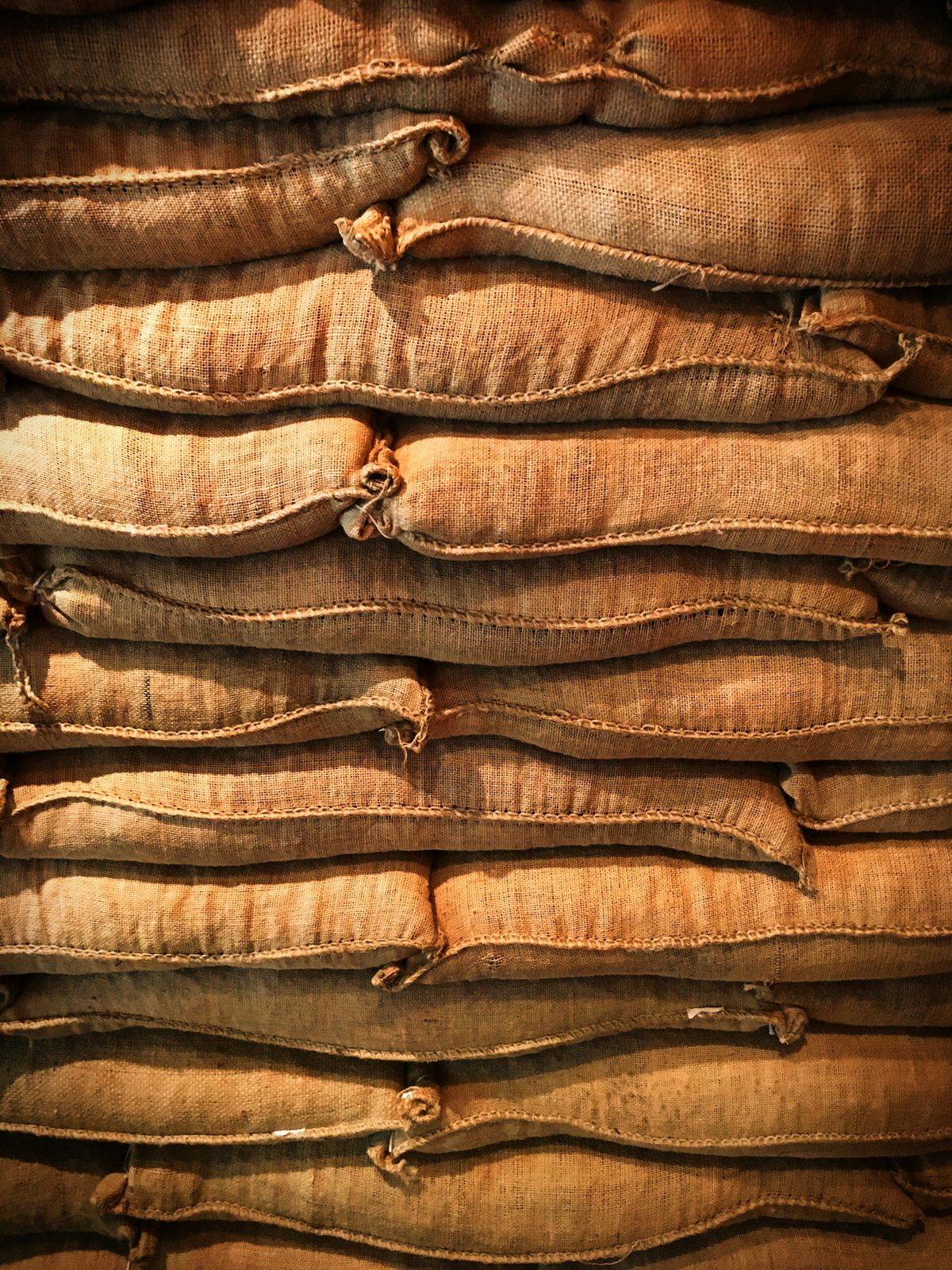 Stacked jute sacks