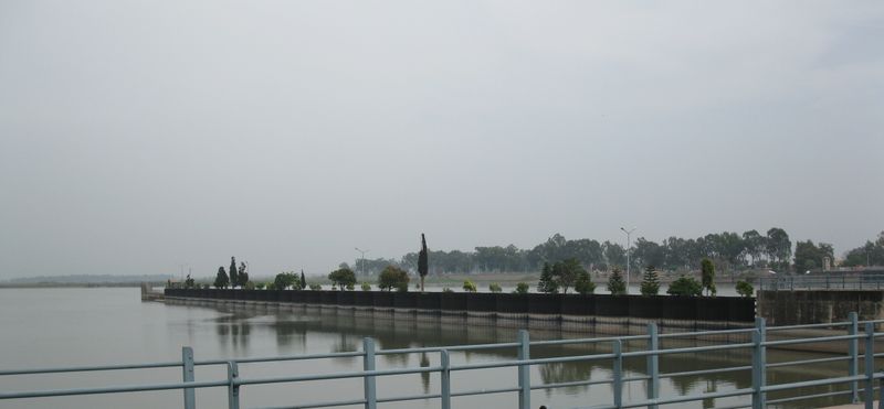 The wide, still Chenab above the Marala headworks near Sialkot