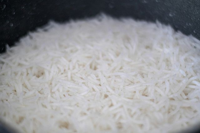 Fluffy cooked white basmati rice